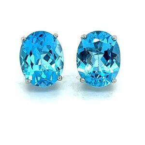 14K White Gold Natural Blue Topaz Stud Earrings